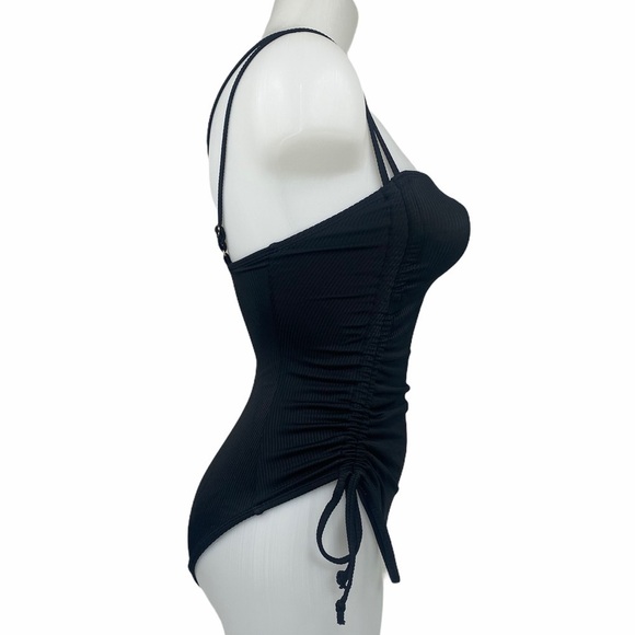 CALIFORNIA Waves Black Ribbed Side Tie Swimsuit - Picture 6 of 10